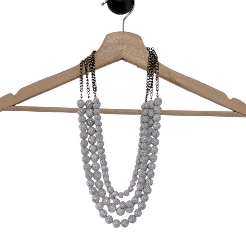 Vintage Gray White Marble Bead Necklace 80s Retro Grandmacore Multi-Strand